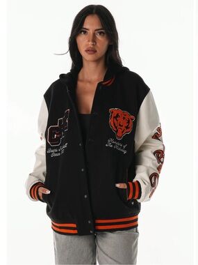 Anthropologie The Wild Collective Chicago Bears Hooded Varsity Jacket Small